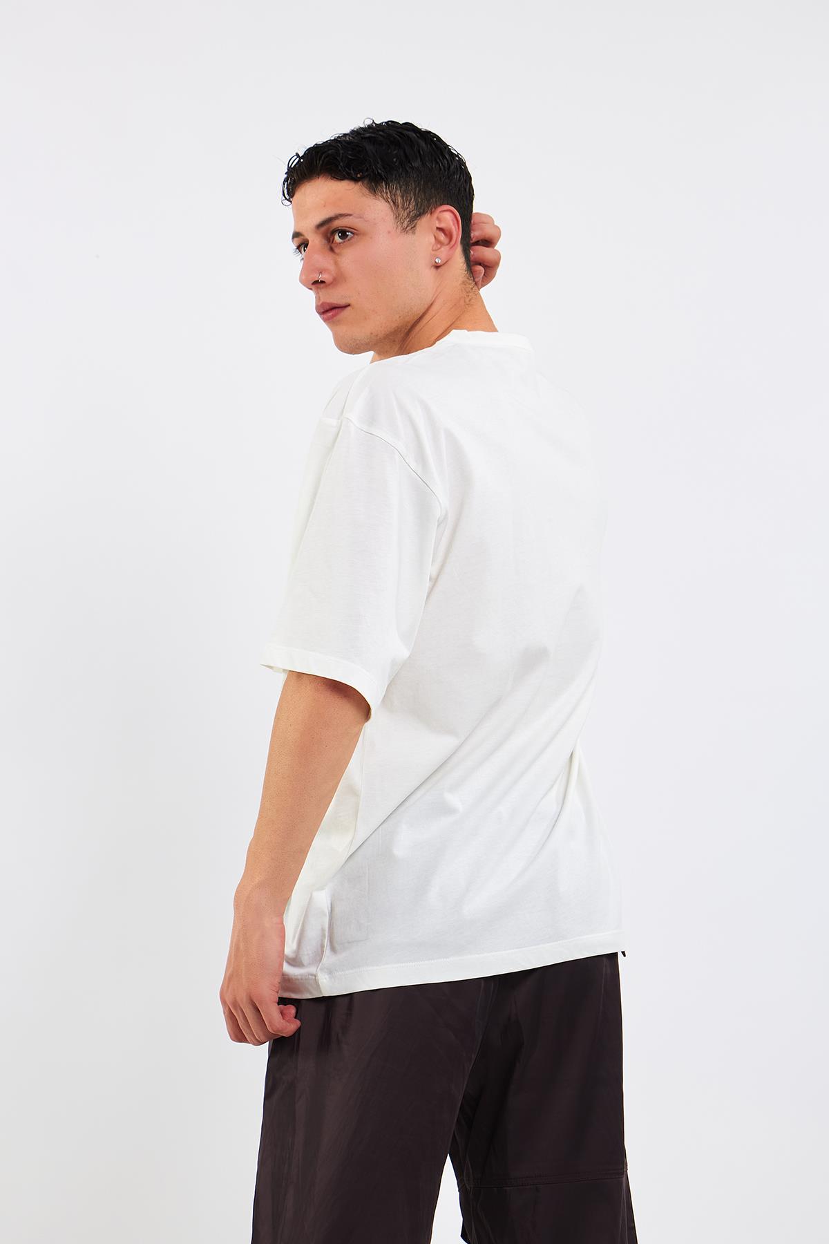 Unisex Think Bigger Baskılı Oversize Ekru T-Shirt %100 Pamuk