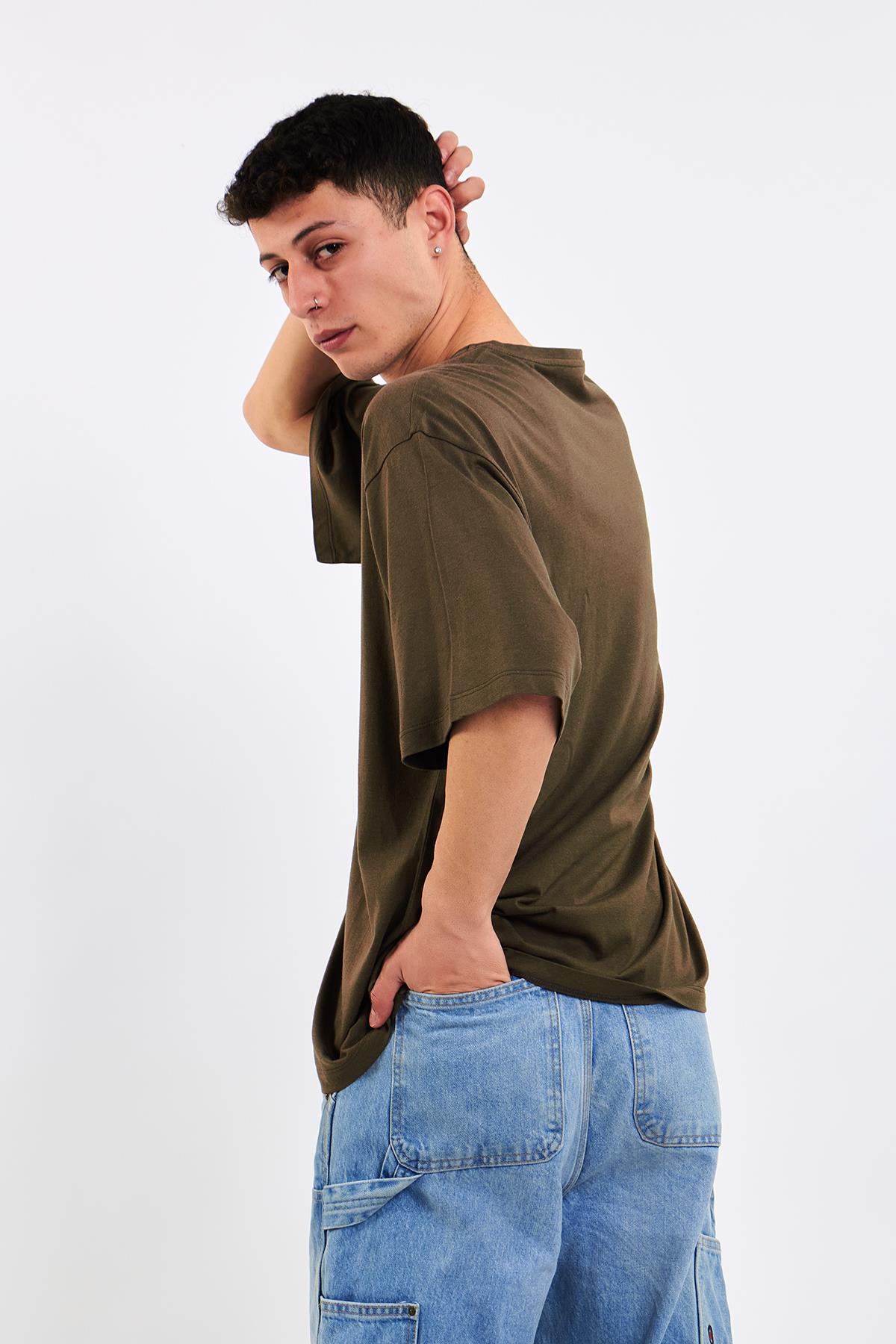 Unisex Think Bigger Baskılı Oversize Yeşil T-Shirt %100 Pamuk