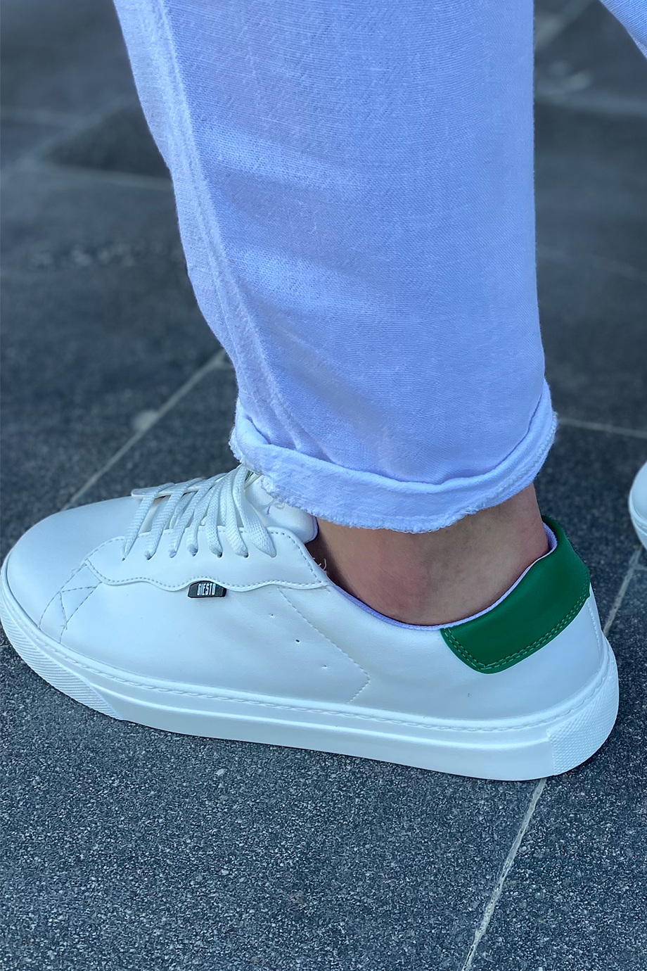 BEYAZ - YEŞİL DERİ BASİC AYAKKABI