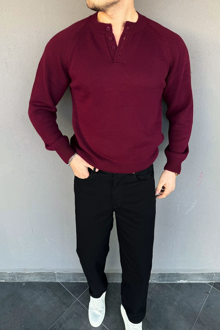 BORDO HAKİM YAKA 3 DÜĞMELİ TRİKO KAZAK