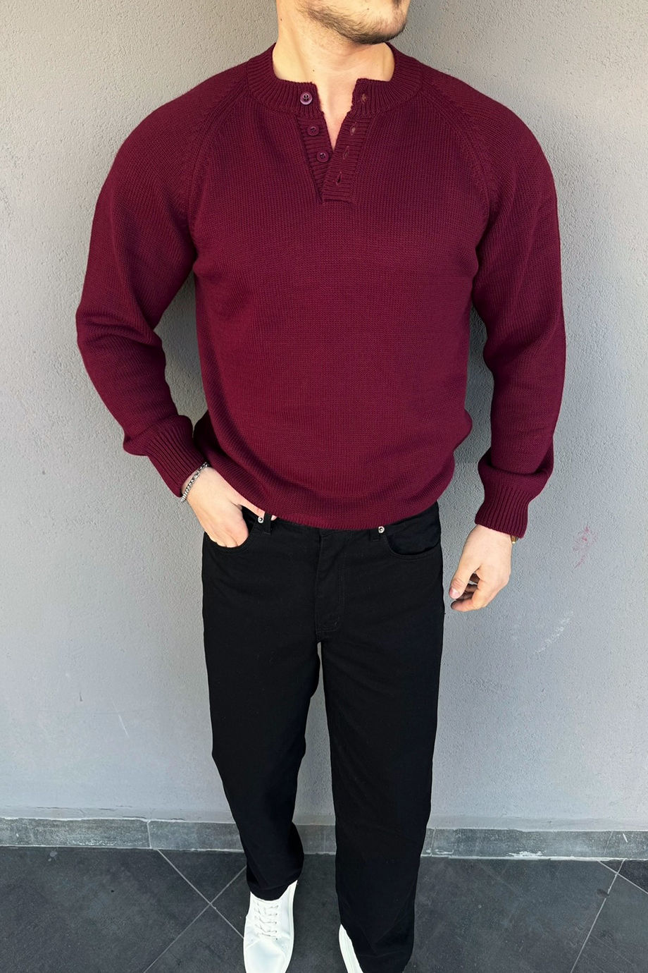 BORDO HAKİM YAKA 3 DÜĞMELİ TRİKO KAZAK