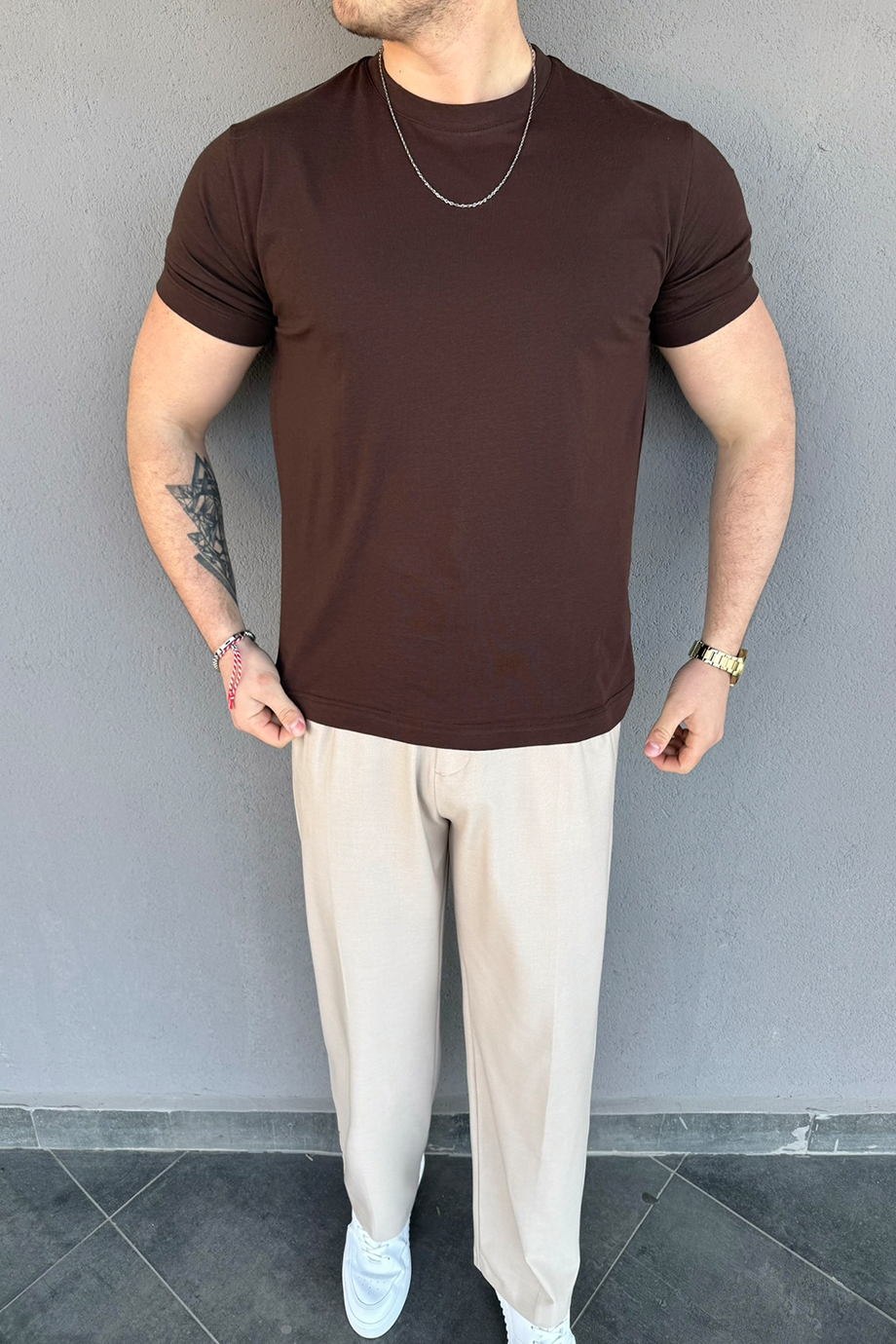 KAHVE REGULAR FİT BASİC T-SHİRT