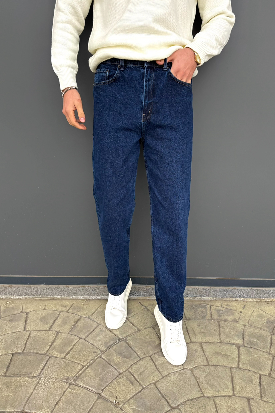 KOYU MAVİ BAGGY KALIP KOT PANTALON