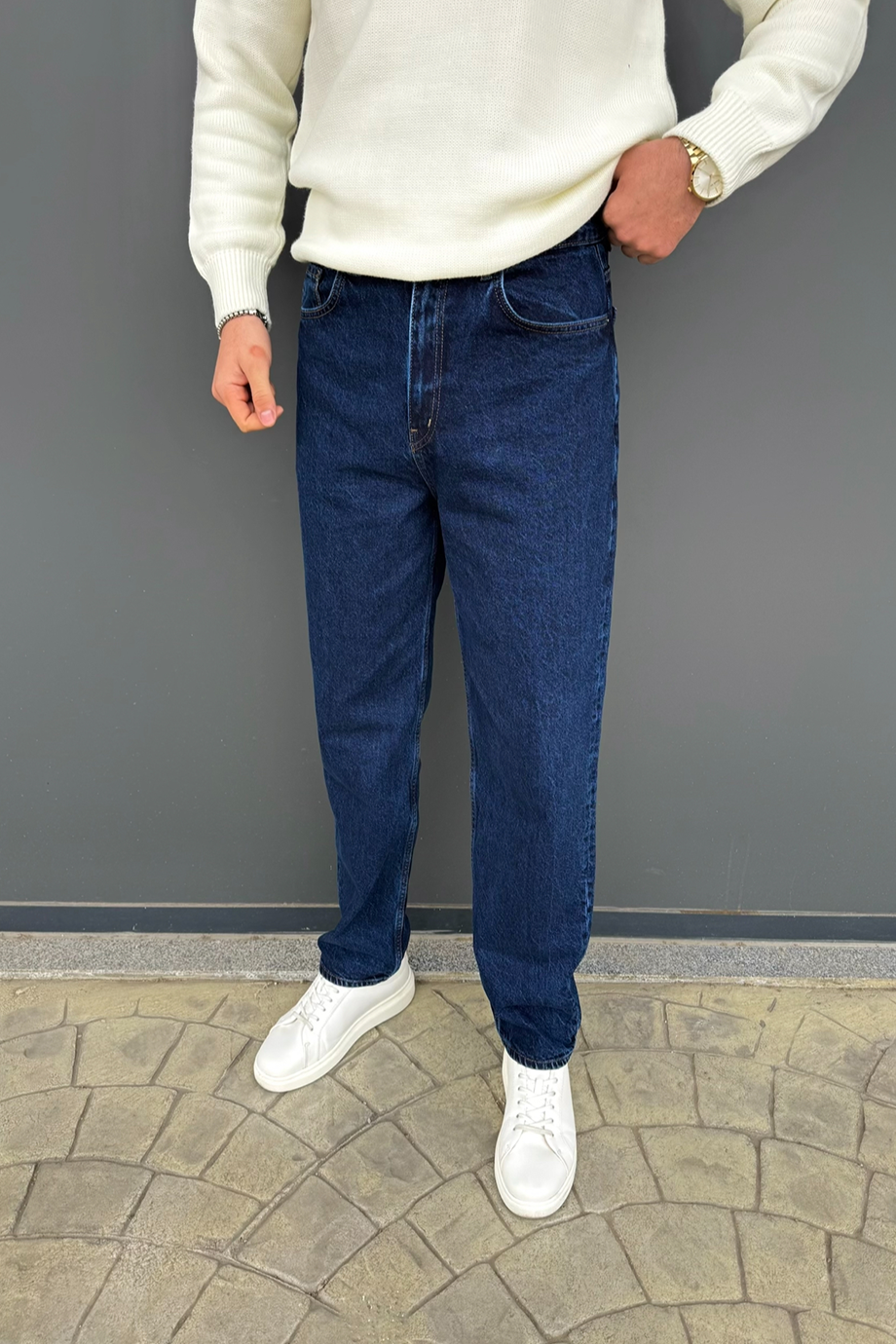 KOYU MAVİ BAGGY KALIP KOT PANTALON