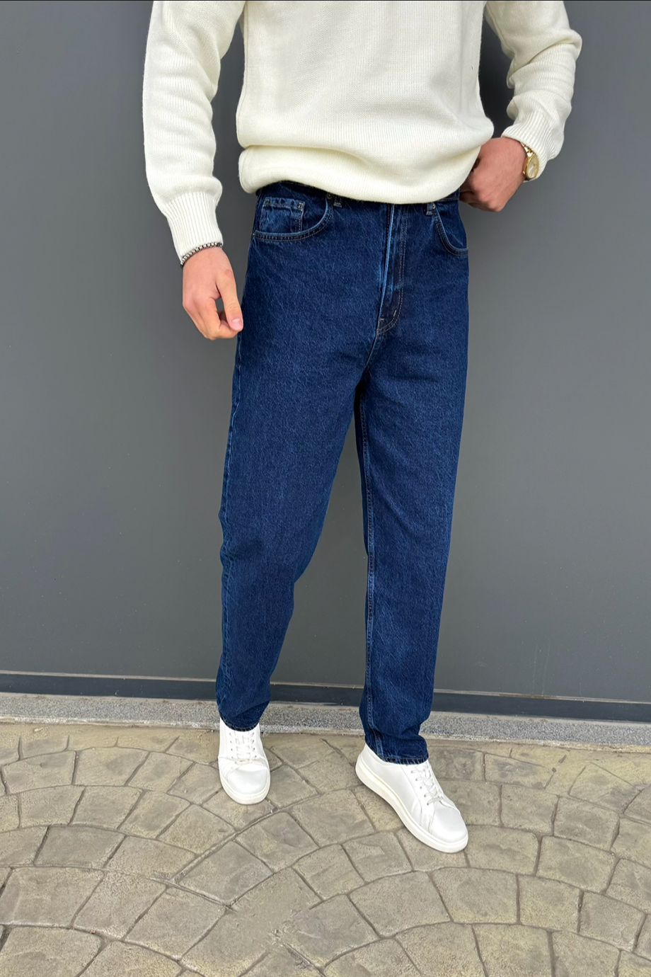 KOYU MAVİ BAGGY KALIP KOT PANTALON