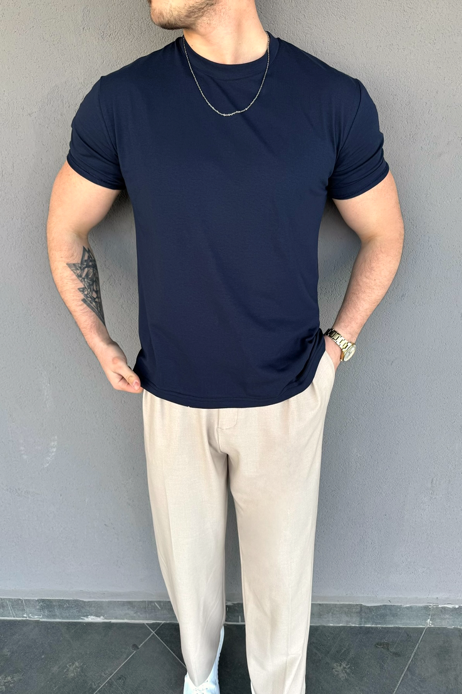 LACİVERT REGULAR FİT BASİC T-SHİRT