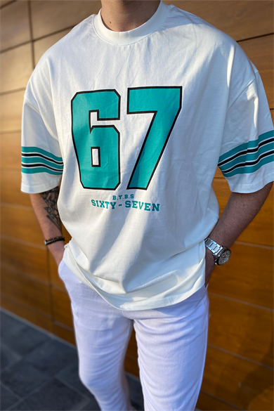 67 BASKILI OVERSIZE BEYAZ T-SHİRT