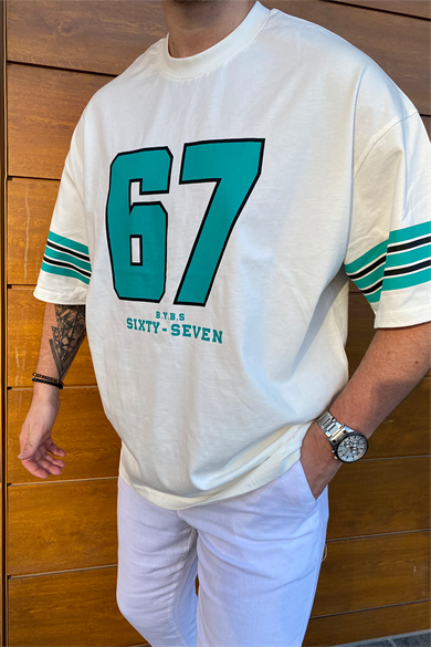 67 BASKILI OVERSIZE BEYAZ T-SHİRT