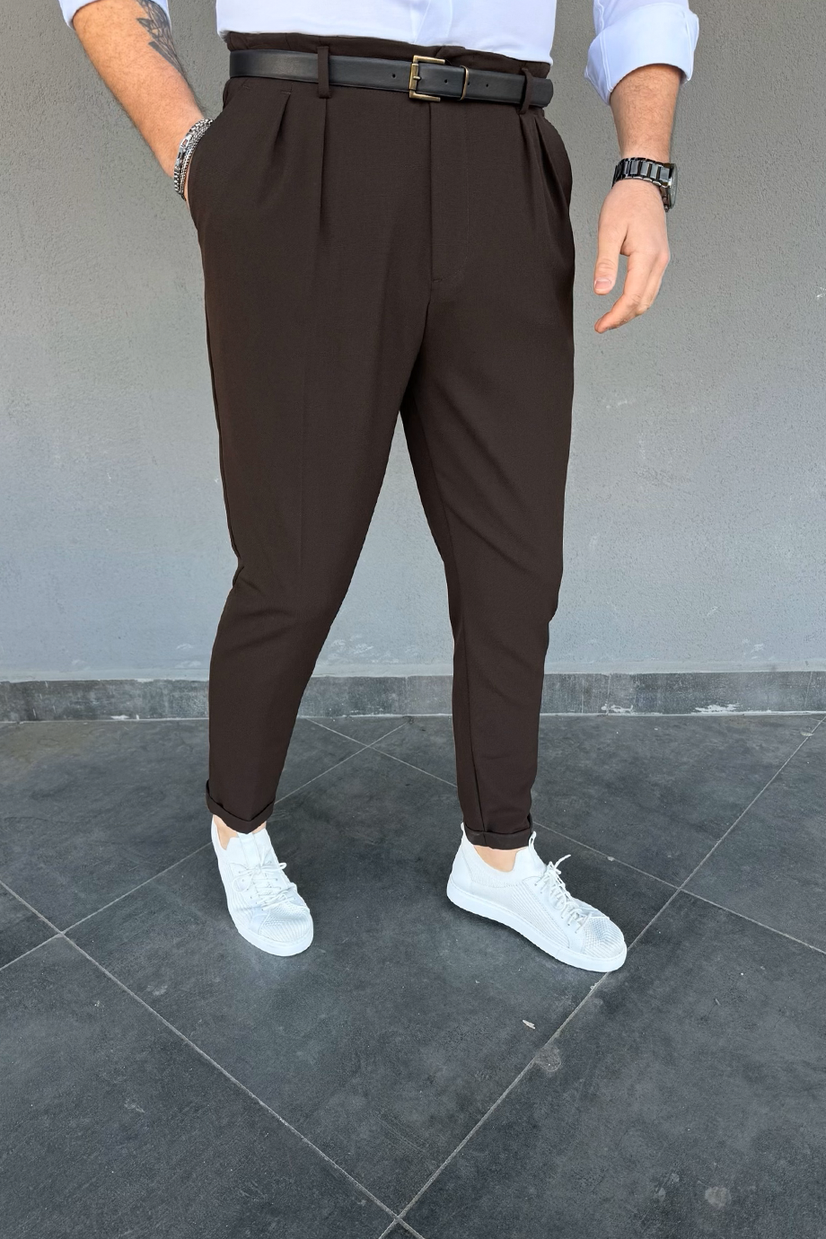 ACI KAHVE İTALYAN KESİM KEMERLİ PANTALON