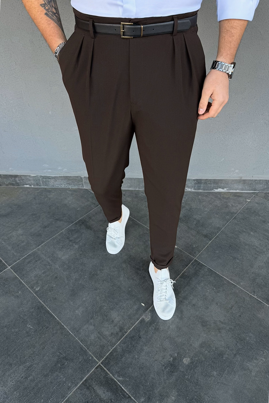 ACI KAHVE İTALYAN KESİM KEMERLİ PANTALON