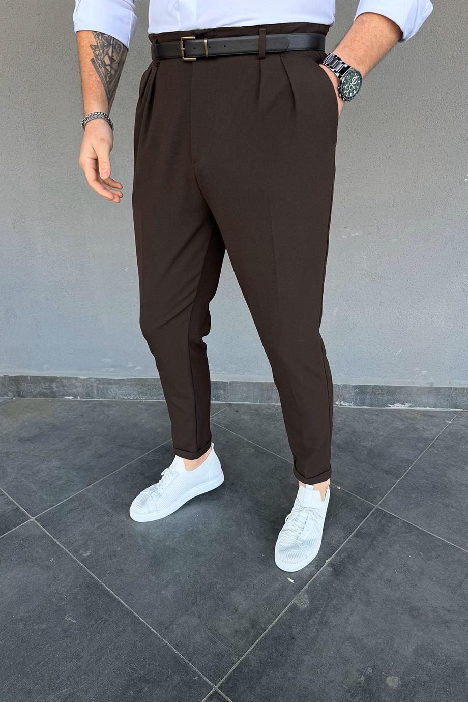 ACI KAHVE İTALYAN KESİM KEMERLİ PANTALON