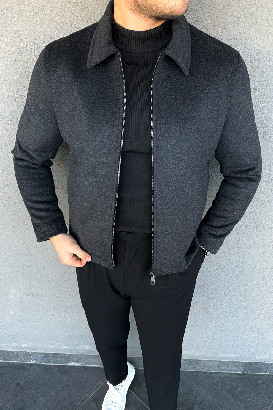 ANTRASİT YÜKSEK KALİTEDE YÜN KARIŞIMLI MONT