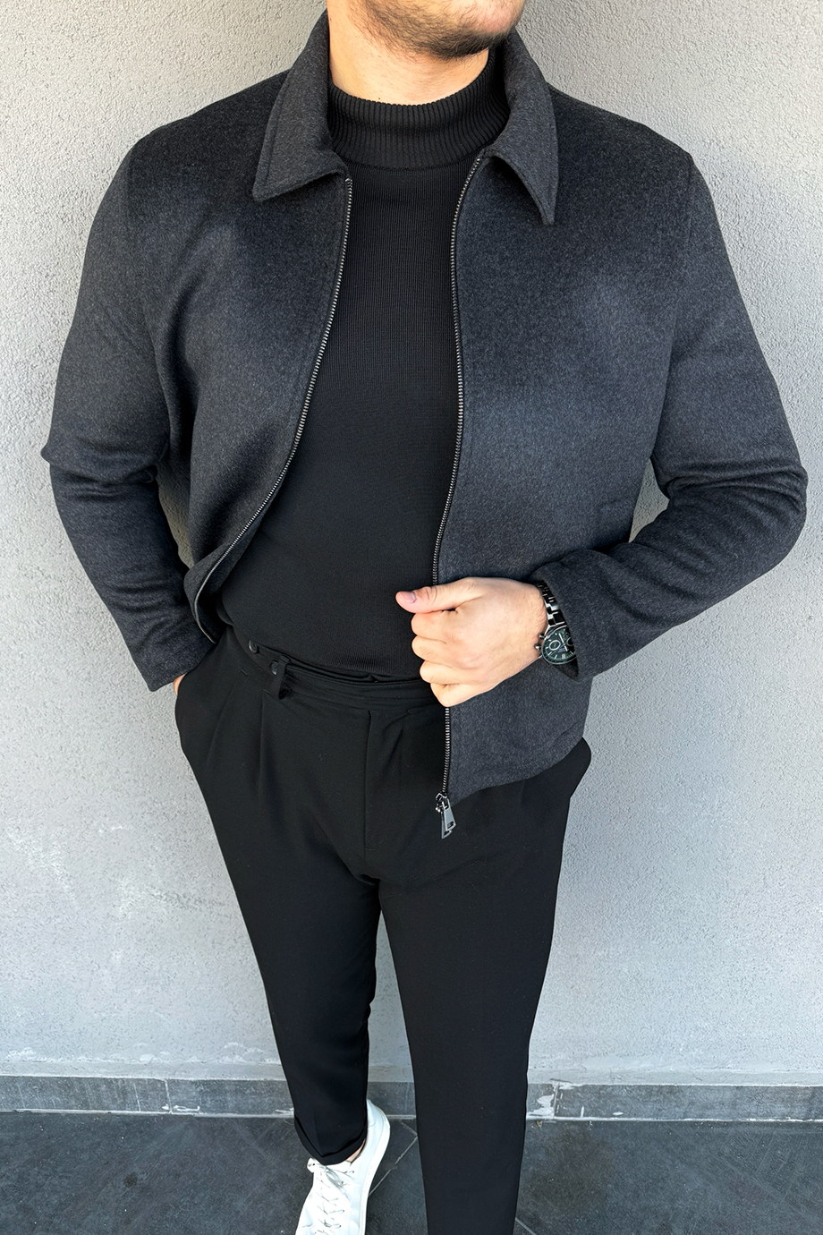 ANTRASİT YÜKSEK KALİTEDE YÜN KARIŞIMLI MONT