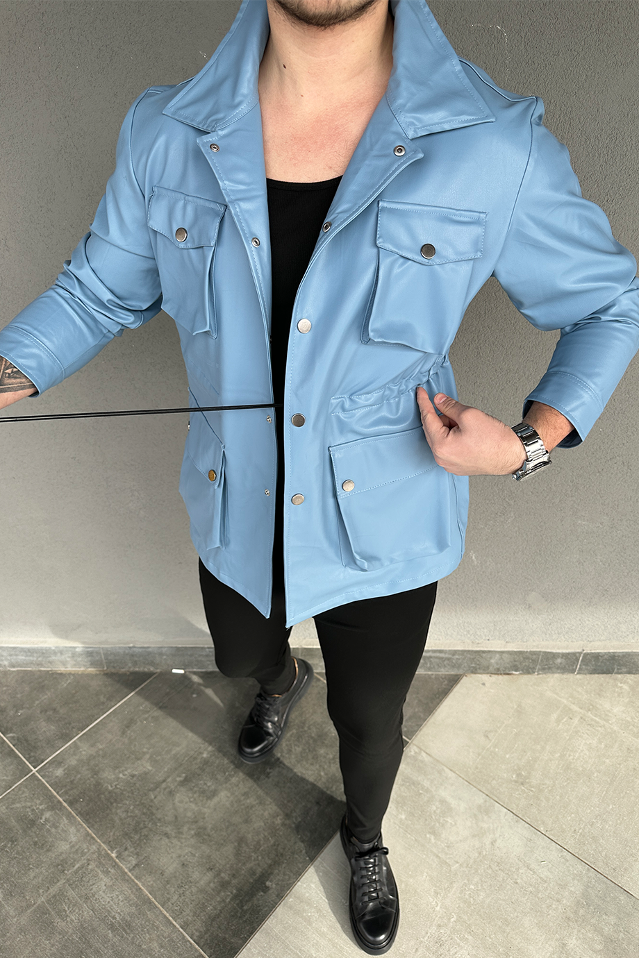 BEBE MAVİSİ KÖRÜKLÜ DERİ CEKET