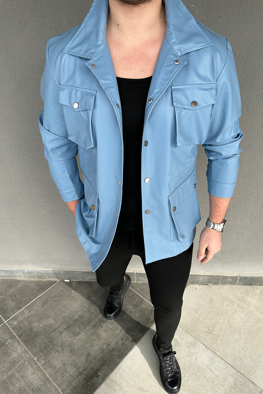 BEBE MAVİSİ KÖRÜKLÜ DERİ CEKET