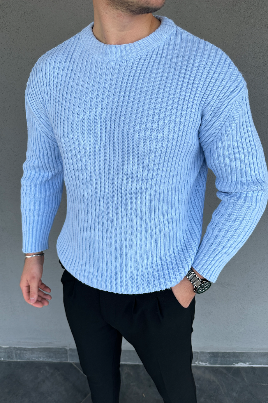 BEBE MAVİSİ OVERSIZE ÖRME KAZAK