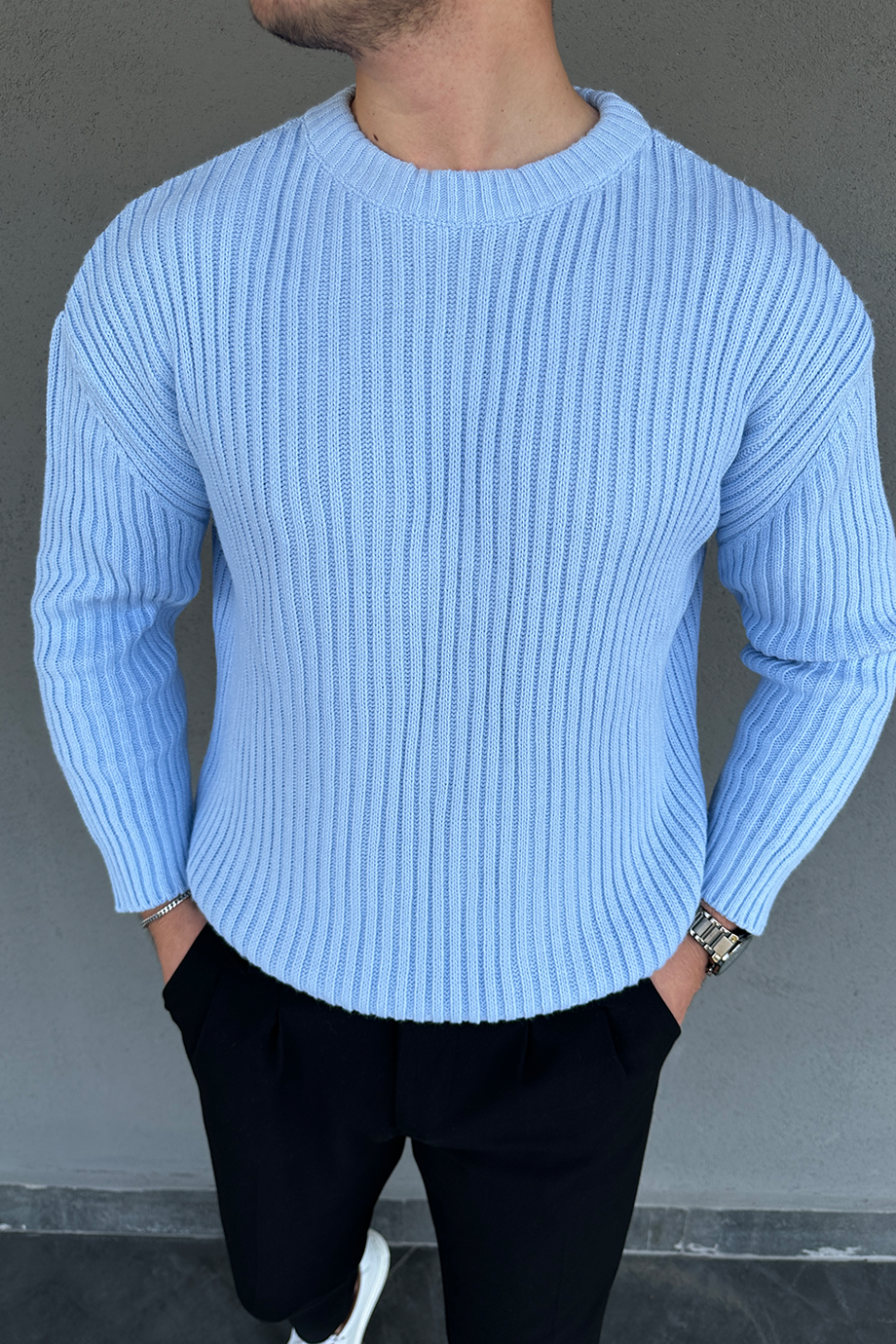 BEBE MAVİSİ OVERSIZE ÖRME KAZAK