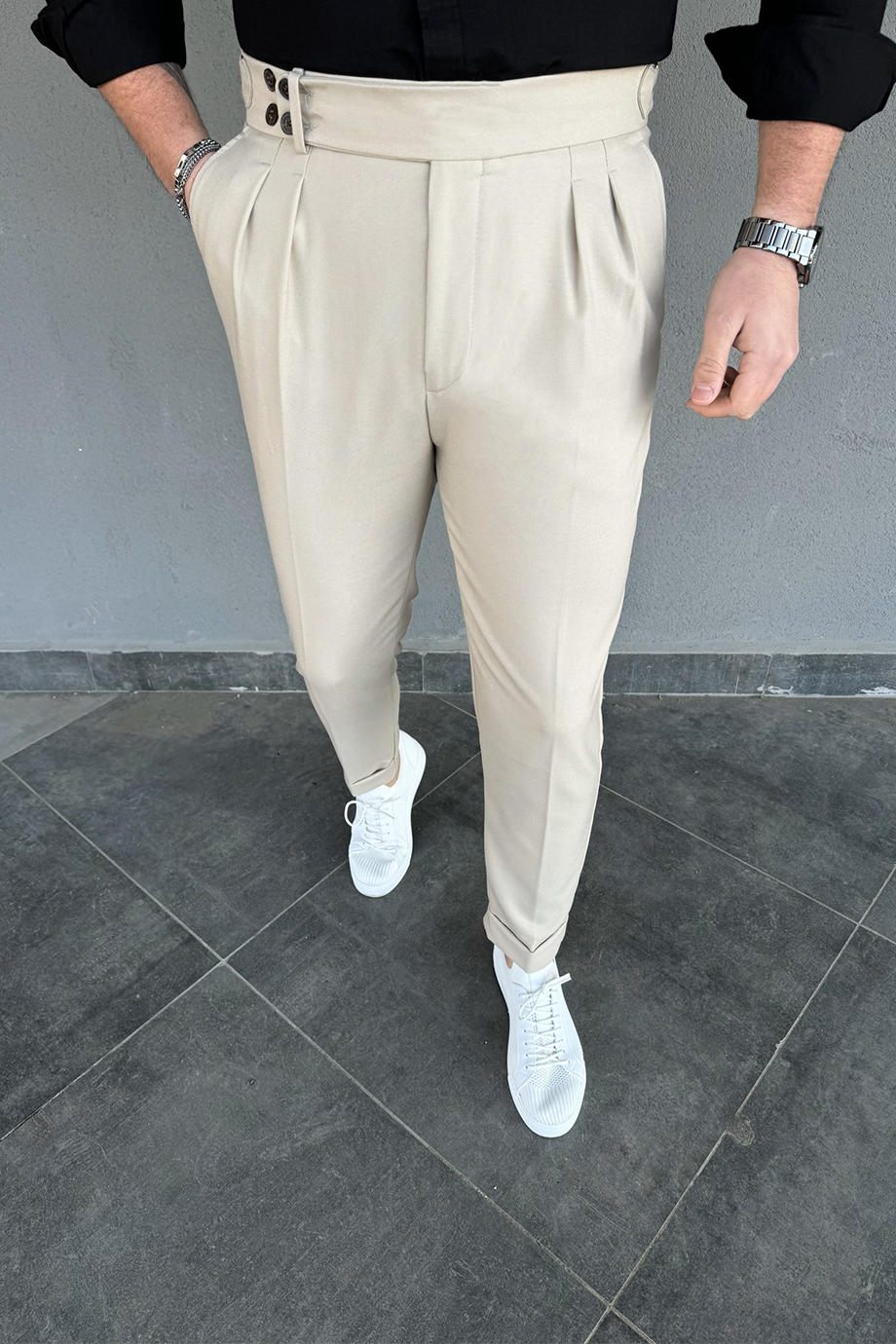 BEJ 4 DÜĞME DETAYLI İTALYAN KESİM PANTALON