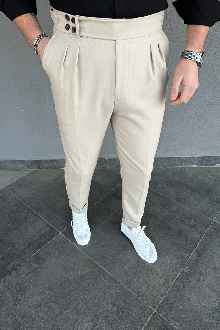 BEJ 4 DÜĞME DETAYLI İTALYAN KESİM PANTALON