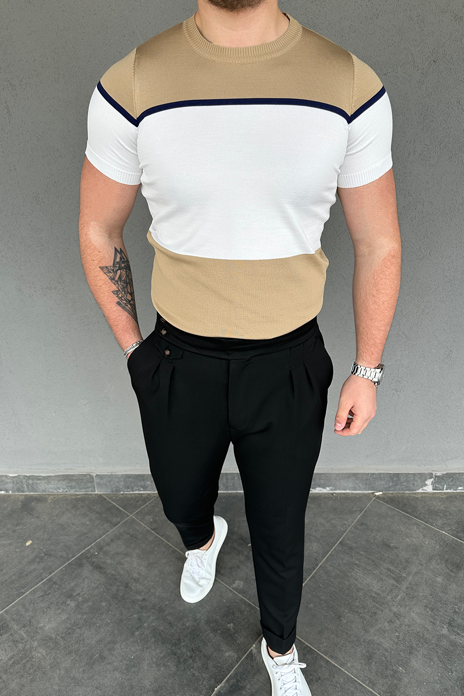 BEJ ÇİZGİLİ TRİKO