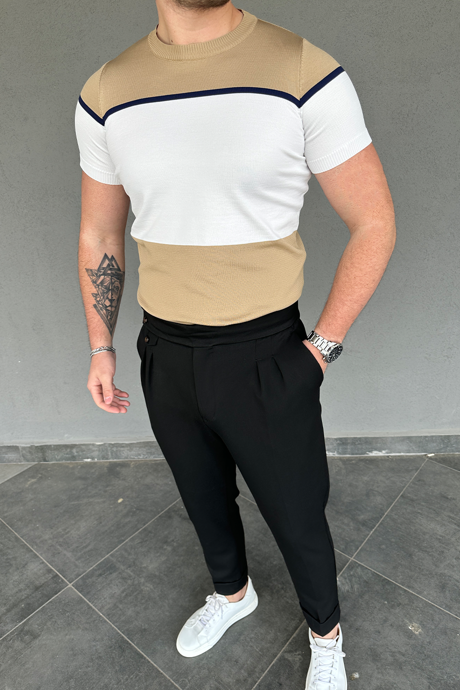 BEJ ÇİZGİLİ TRİKO