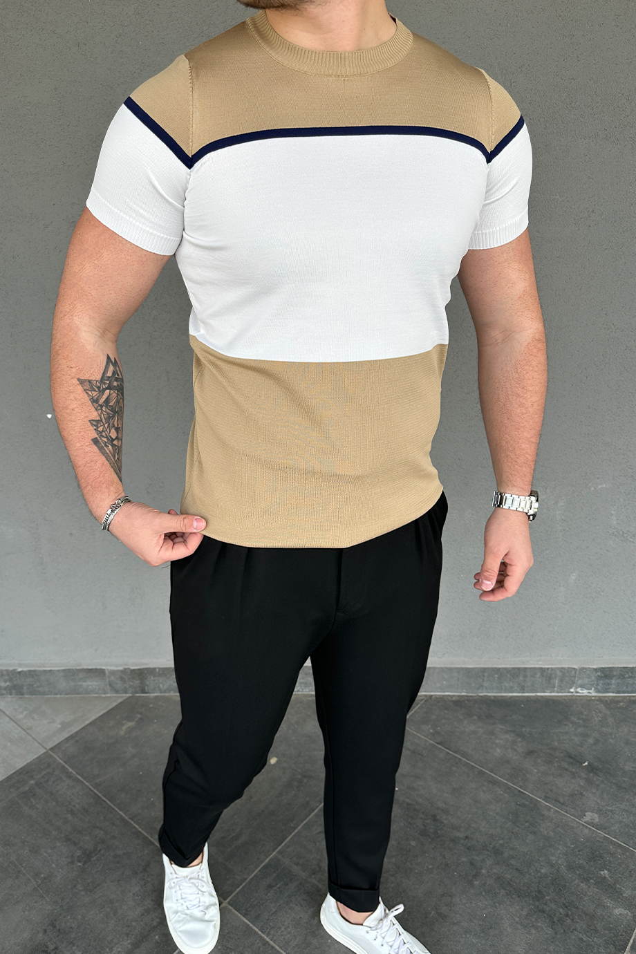 BEJ ÇİZGİLİ TRİKO