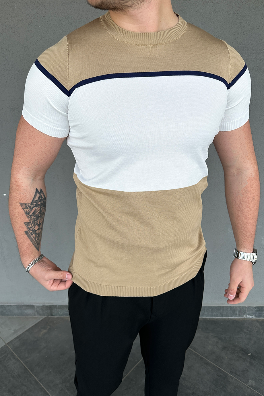 BEJ ÇİZGİLİ TRİKO