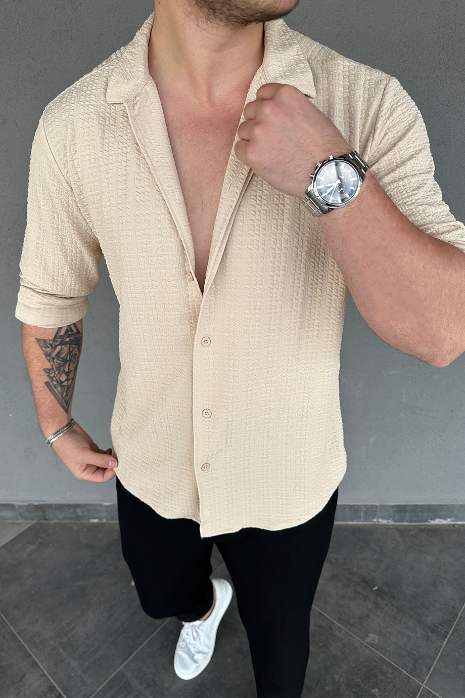 BEJ DESENLİ GÖMLEK