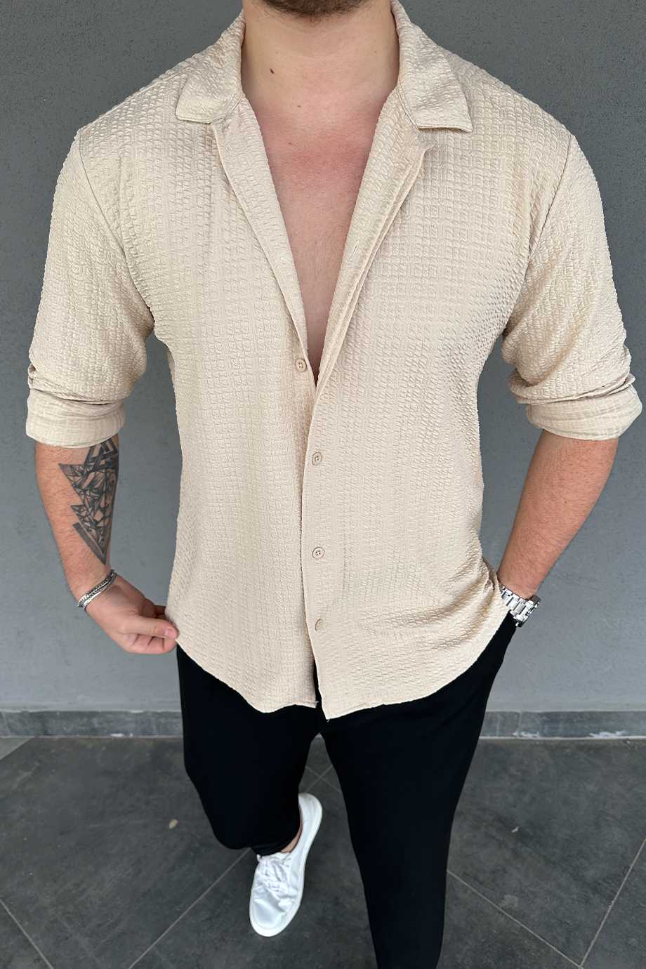 BEJ DESENLİ GÖMLEK