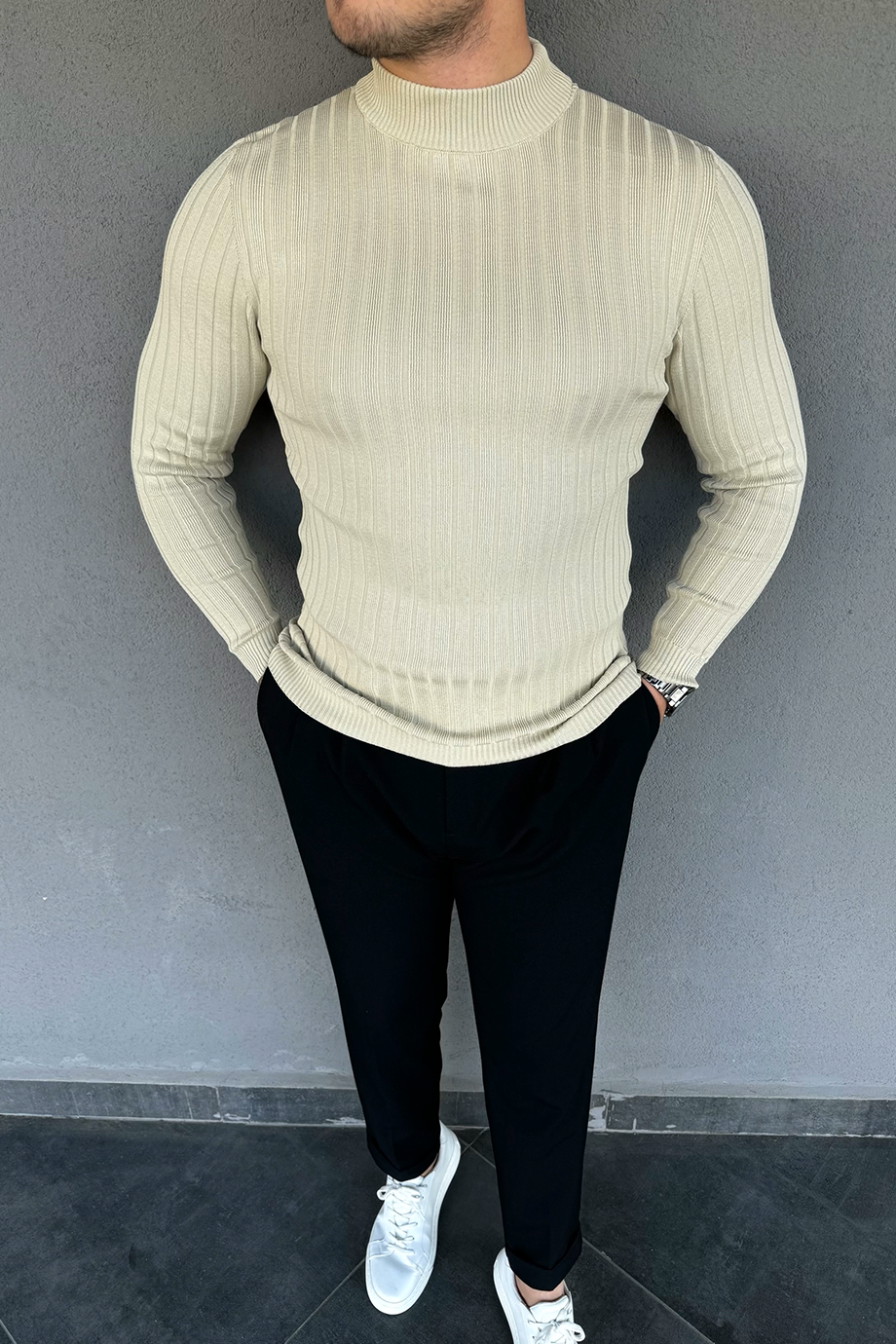 BEJ FİTİLLİ BALIKÇI YAKA KAZAK