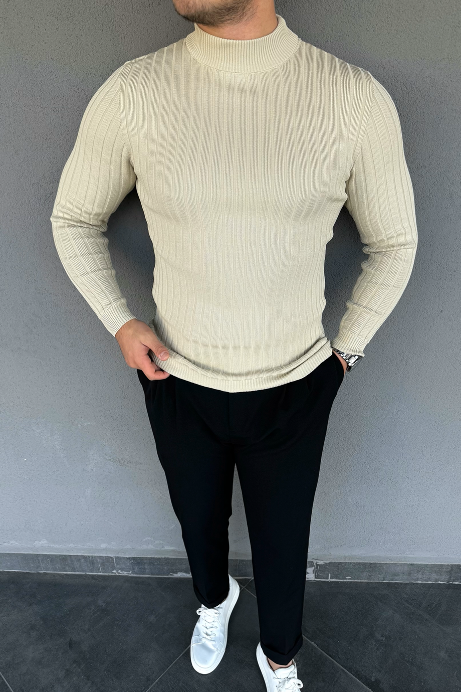 BEJ FİTİLLİ BALIKÇI YAKA KAZAK