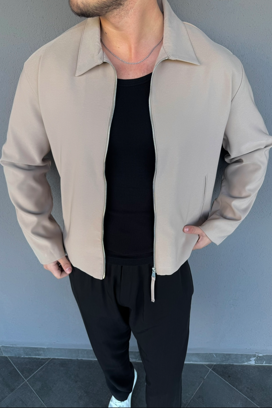 BEJ GENİŞ YAKA İÇİ FULL ASTARLI BASİC CEKET