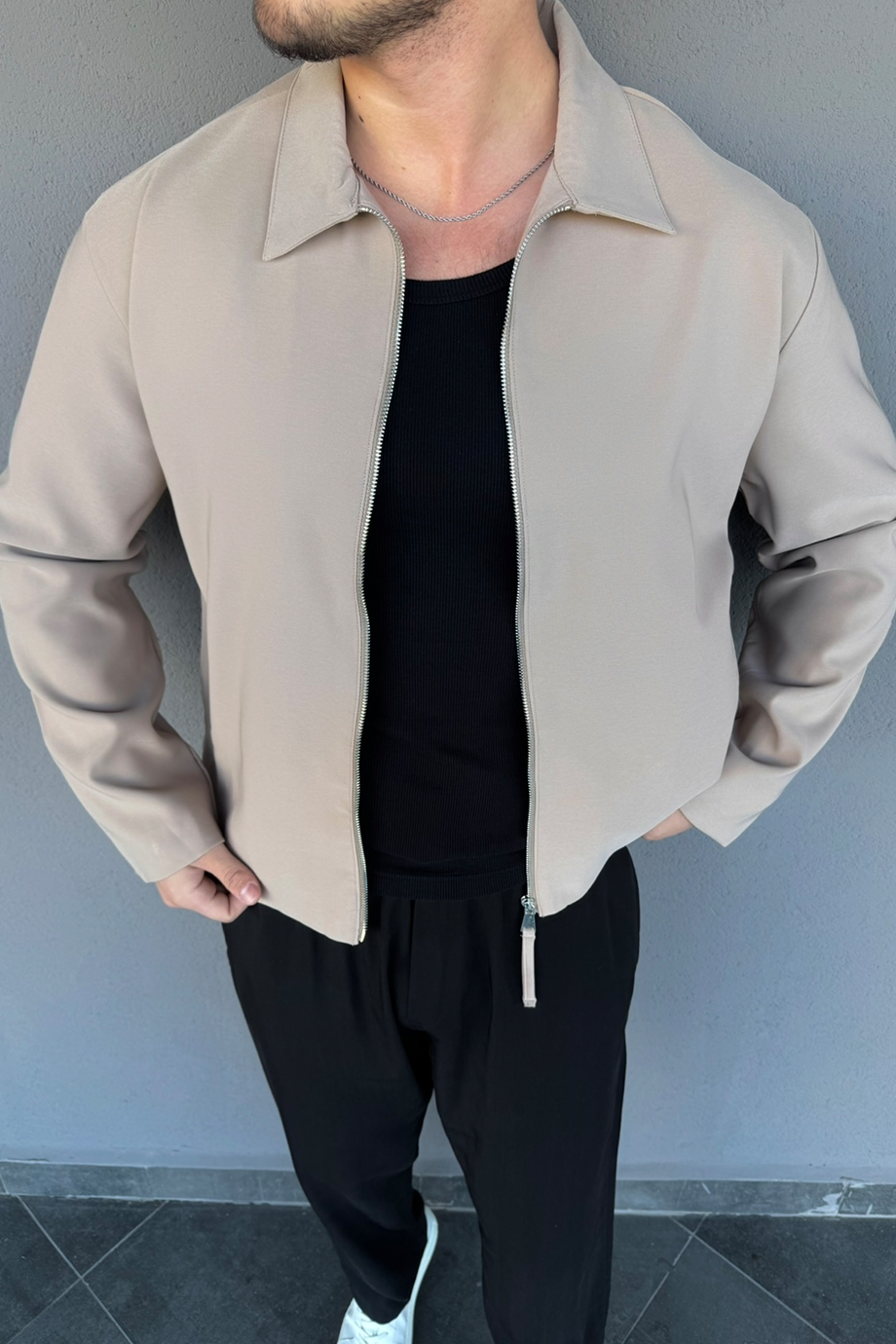 BEJ GENİŞ YAKA İÇİ FULL ASTARLI BASİC CEKET