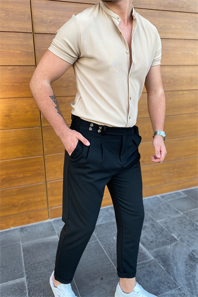 BEJ HAKİM YAKA KISA KOLLU GÖMLEK