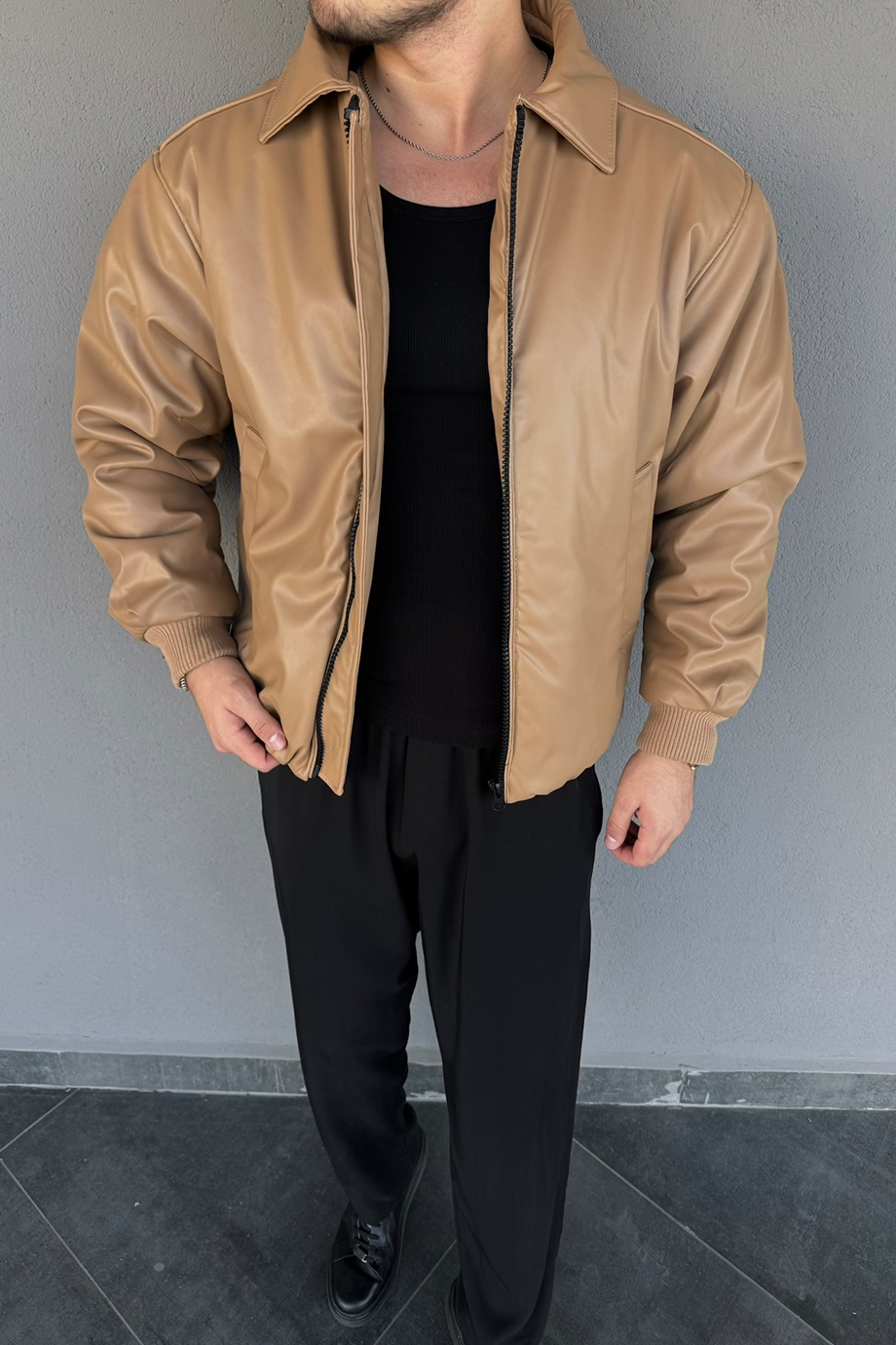 BEJ İÇİ FULL DOLUM ELYAFLI ŞİŞME İNDİRİMLİ DERİ MONT