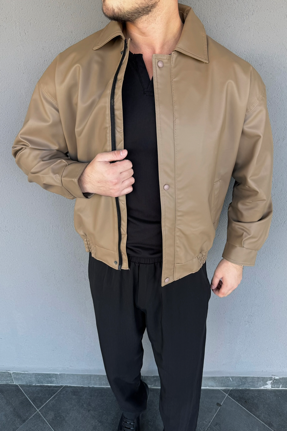 BEJ İÇİ FULL KÜRKLÜ OVERSİZE DERİ MONT