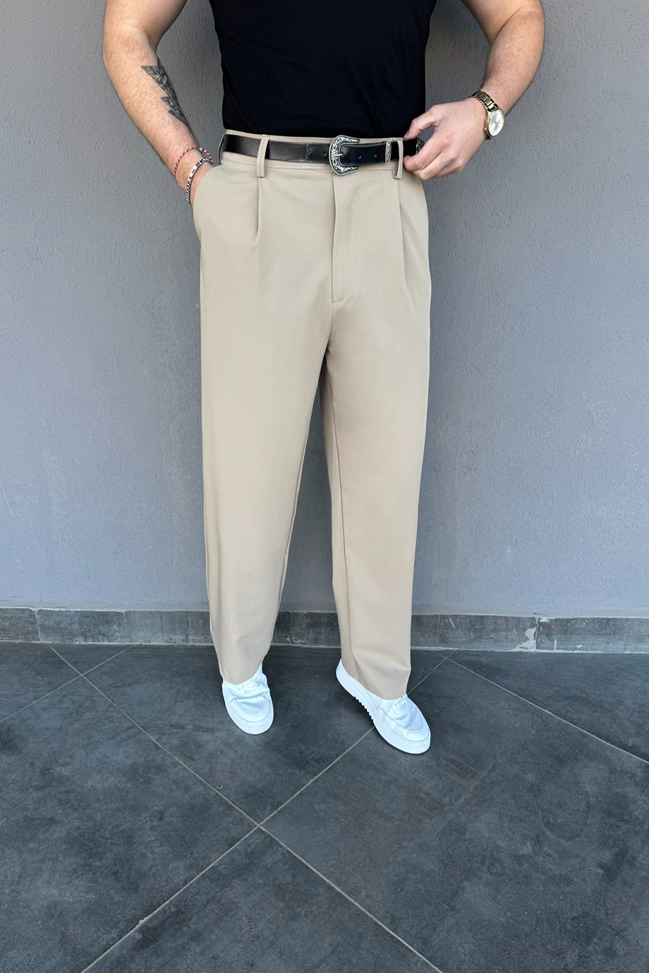 BEJ İTHAL KUMAŞ ÖZEL ÜRETİM BAGGY PANTALON