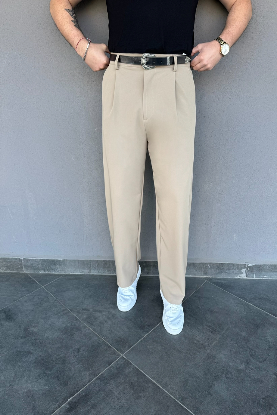 BEJ İTHAL KUMAŞ ÖZEL ÜRETİM BAGGY PANTALON