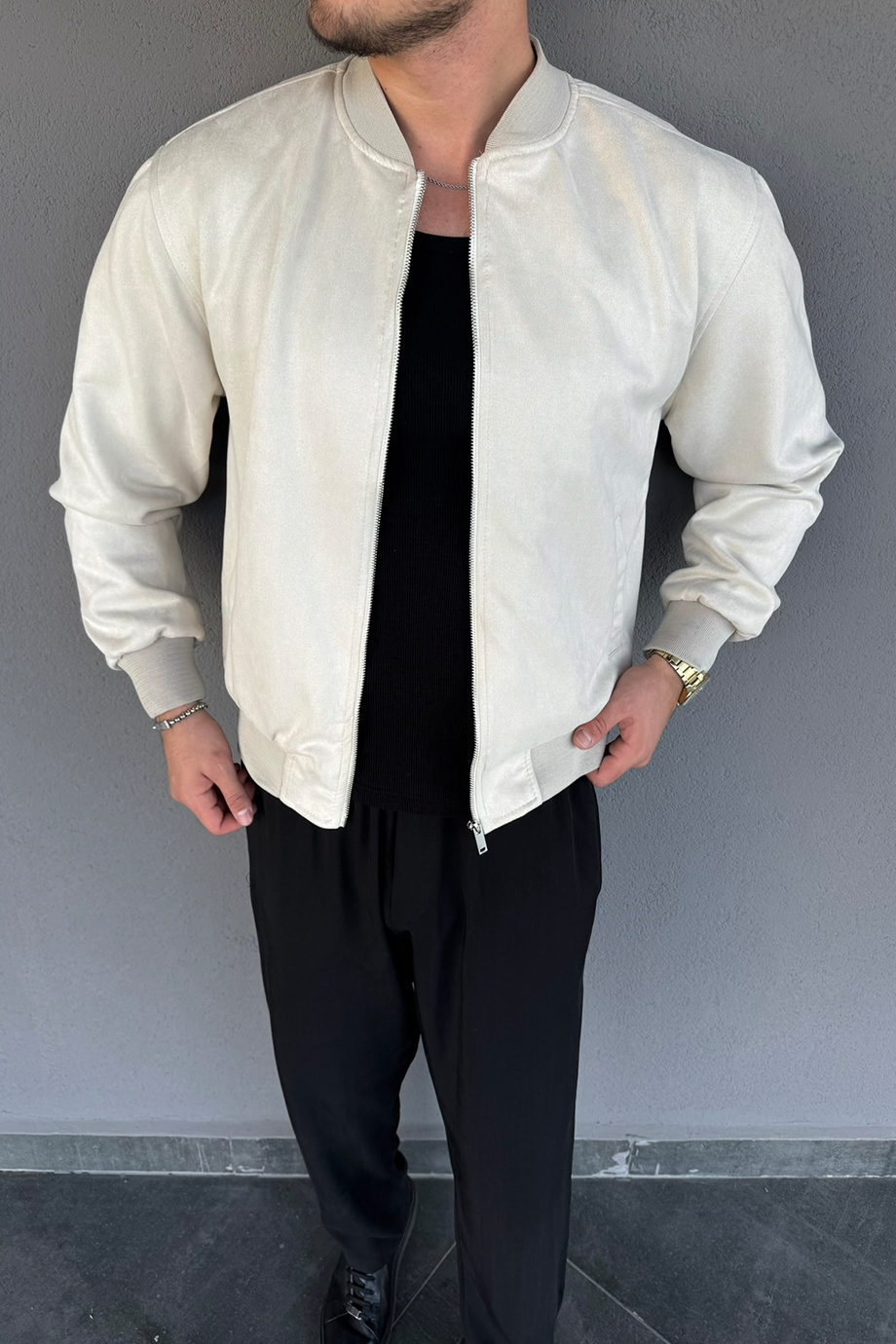 BEJ NUBUK BOMBER CEKET