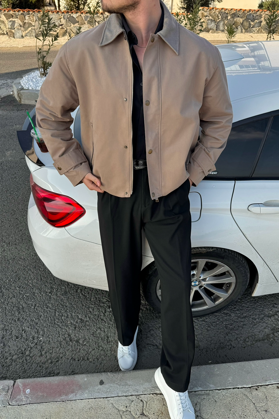 BEJ PREMİUM DERİ YAKA OVERSİZE MONT