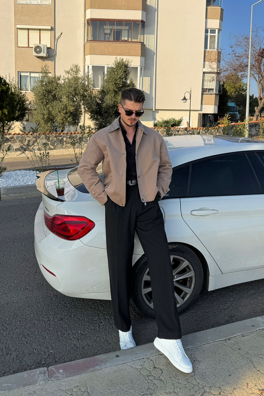 BEJ PREMİUM DERİ YAKA OVERSİZE MONT