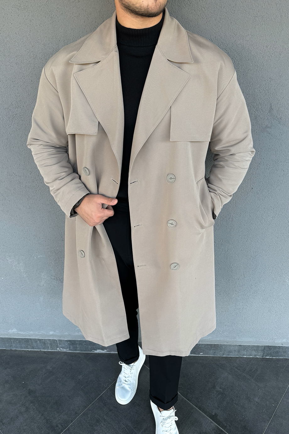 BEJ PREMİUM OVERSIZE TRENÇKOT