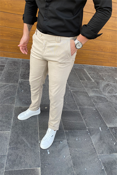 BEJ RENGİ DOUBLE PAÇA KLASİK PANTALON