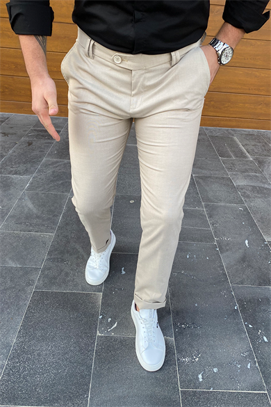 BEJ RENGİ DOUBLE PAÇA KLASİK PANTALON