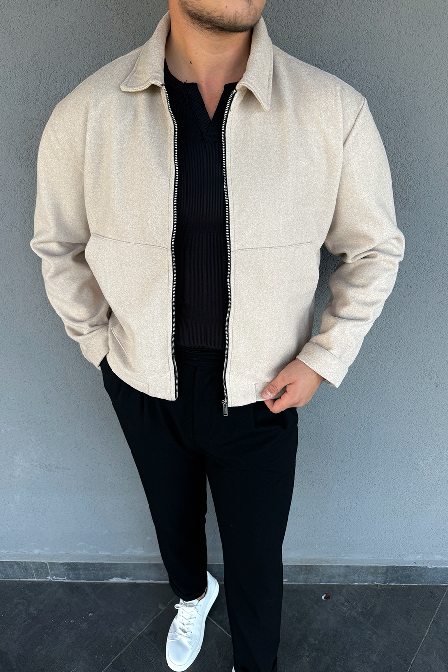 BEJ YÜKSEK KALİTEDE KAŞE CEKET