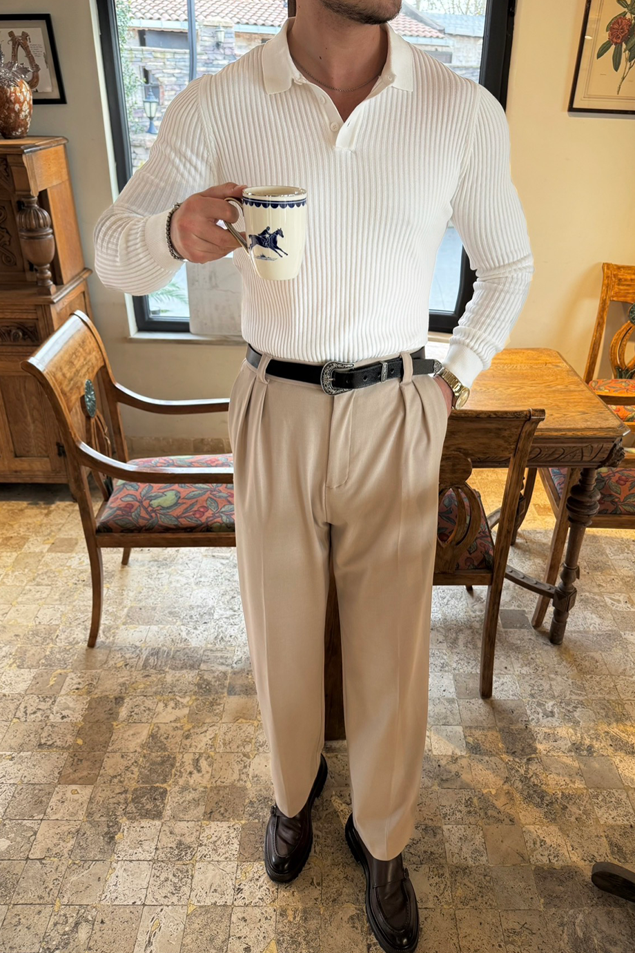 BEYAZ 3 DÜĞMELİ PREMİUM TRİKO KAZAK