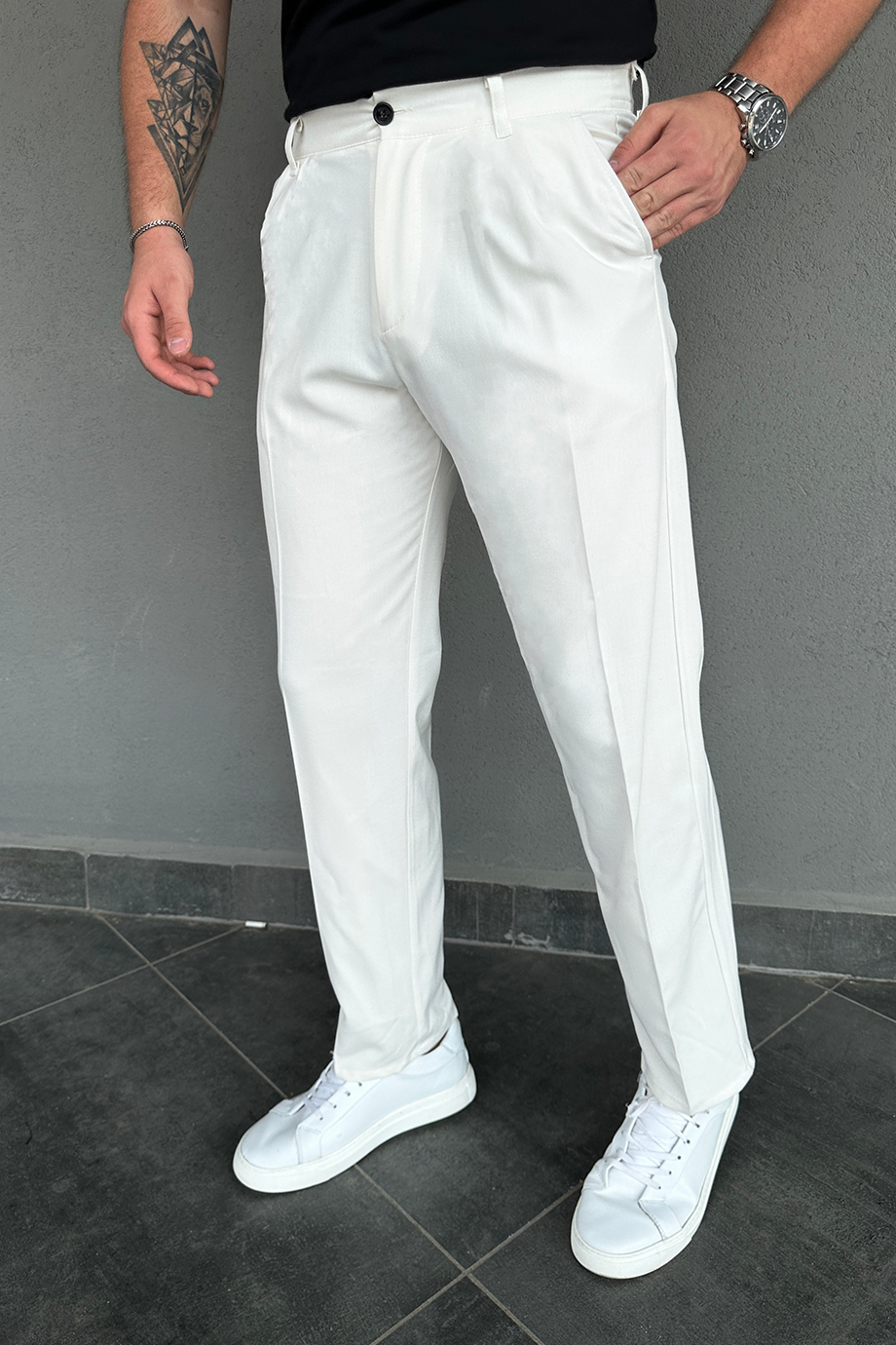 BEYAZ BAGGY KUMAŞ PANTALON