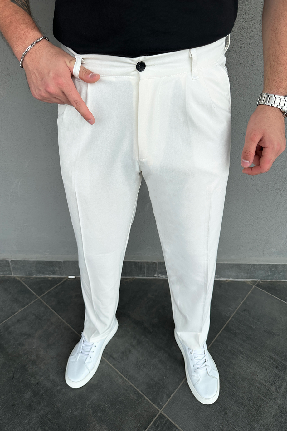 BEYAZ BAGGY KUMAŞ PANTALON