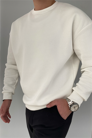 BEYAZ BİSİKLET YAKA OVERSIZE BASİC SWEATSHİRT