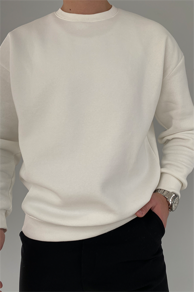 BEYAZ BİSİKLET YAKA OVERSIZE BASİC SWEATSHİRT